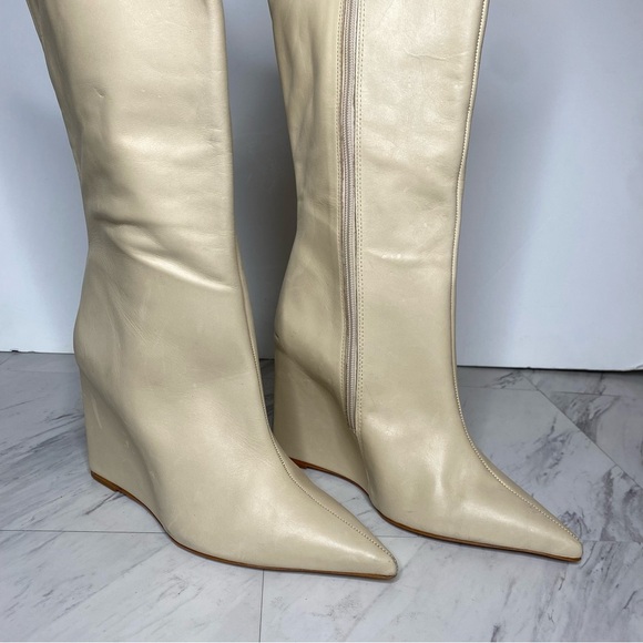 Schutz Asya Up Eggshell Leather Pointy Toe Wedge Tall Boot 9B - Picture 10 of 14